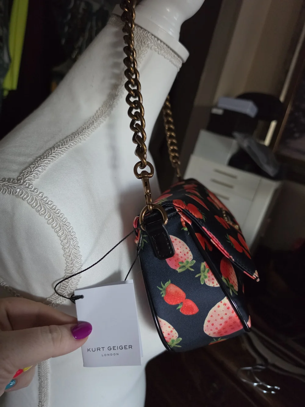 Kurt Geiger London Navy Strawberry Print Crossbody Bag To Handbag
